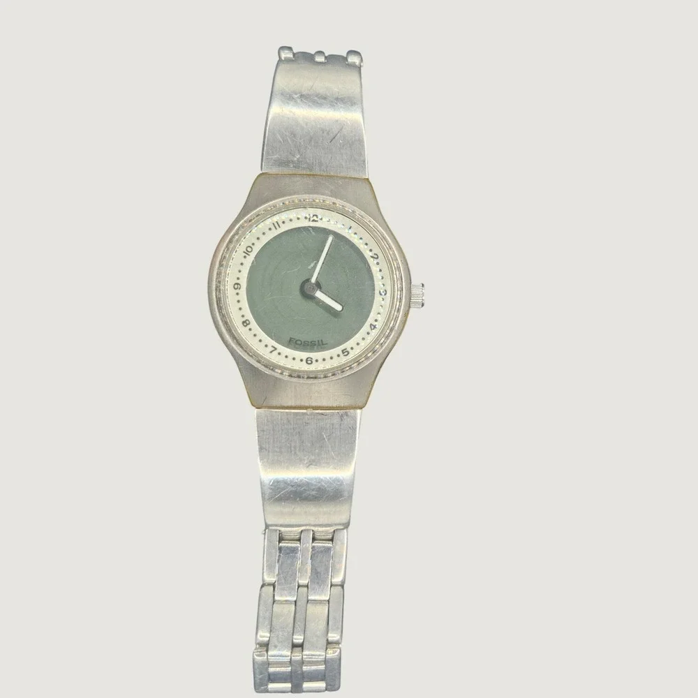 Fossil Mens Watch Stainless Steel Green Dial Quartz Watch JR7859 Needs Battery